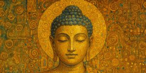 buddha head in the style of painter klimt